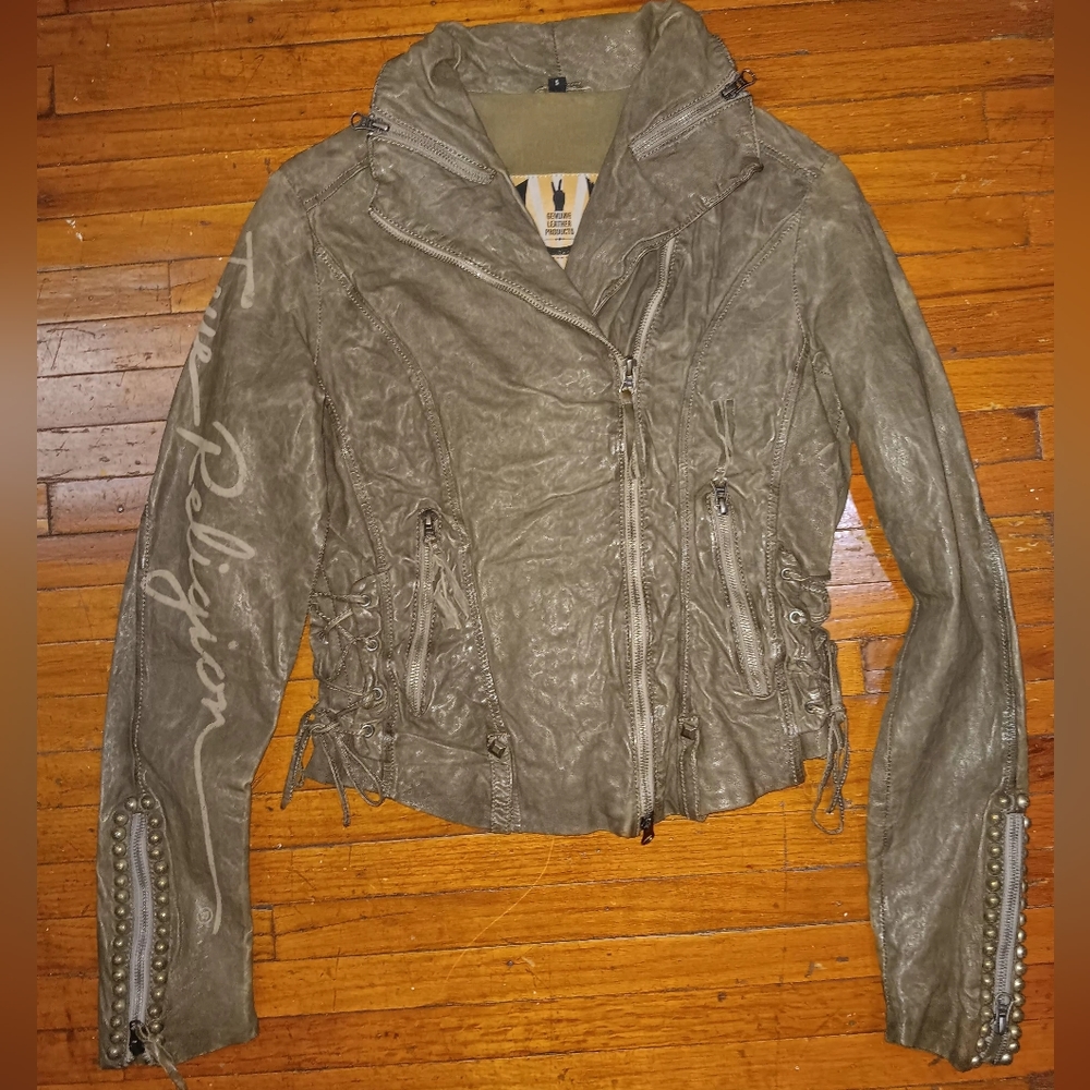 True religion leather motorcycle jacket